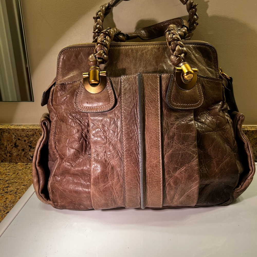 Chloe Heloise Brown Distressed Leather Shoulder Bag with Gold Accents Vintage - Picture 2 of 15
